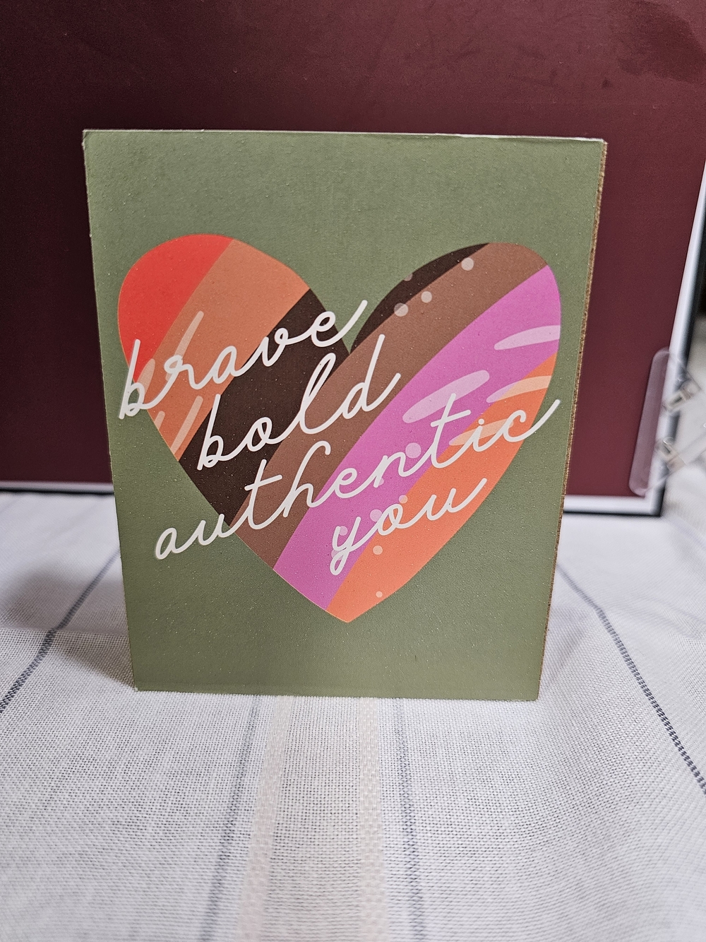 Brave Bold Authentic You Decorative Heart Plaque - Olive Green